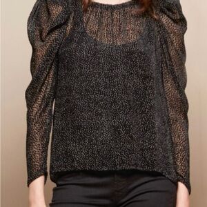 Sheer black with white polka dot blouse